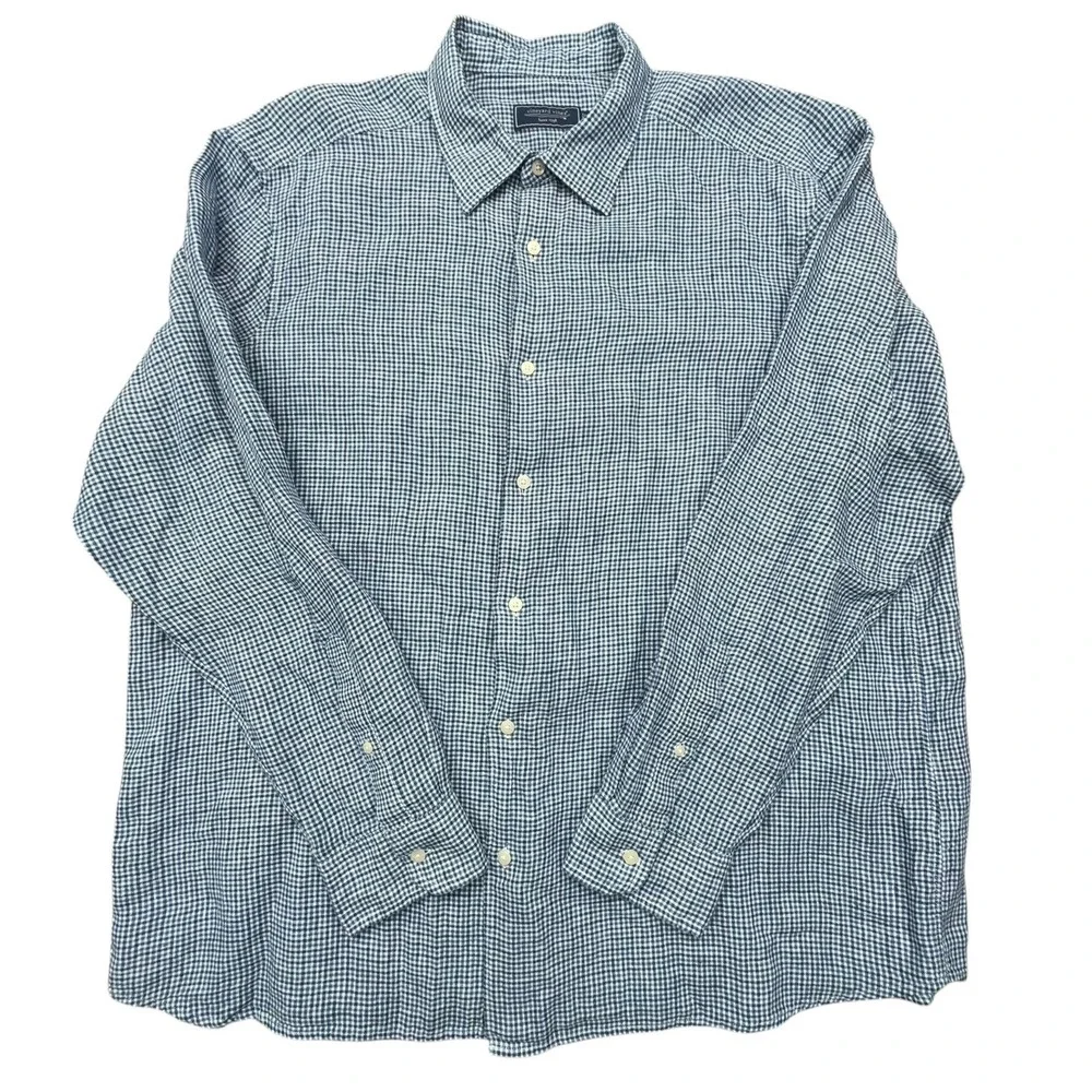 Vineyard Vines Tattersall 100% Linen Shirt Mens XXL Blue Gingham Long Sleeve - Picture 2 of 10